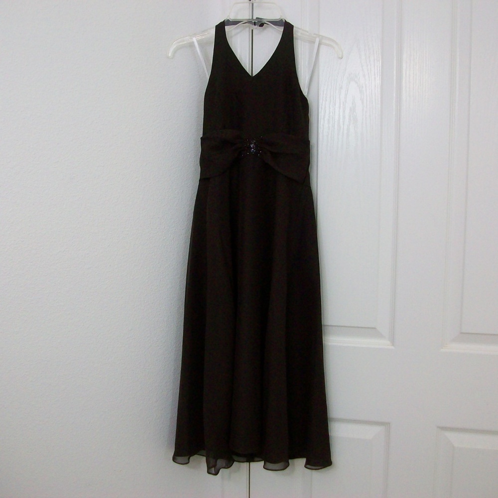 Eden Bridals Brown Halter Midi Formal/Prom Dress